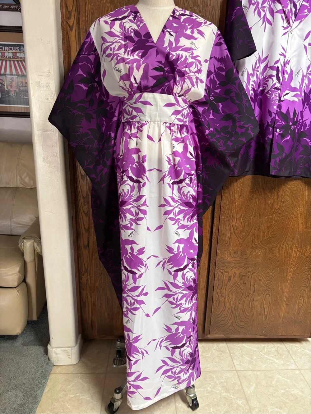Purple & White Floral Kimono Dress and Matching Mens Shirt. Honeymoon set.